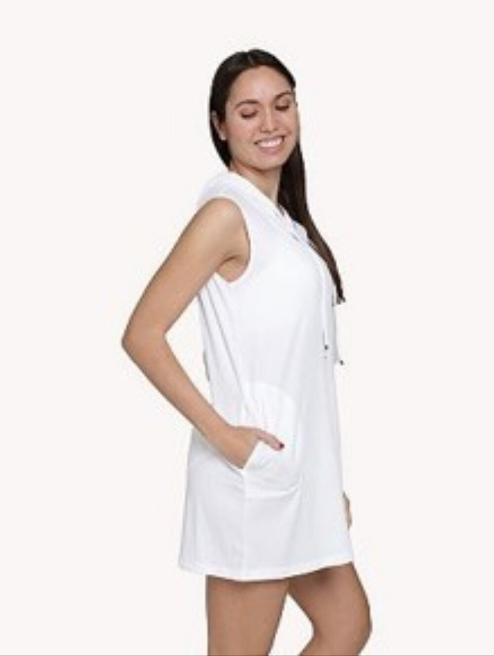 Swim Suit Cover Hooded Zip-Front White